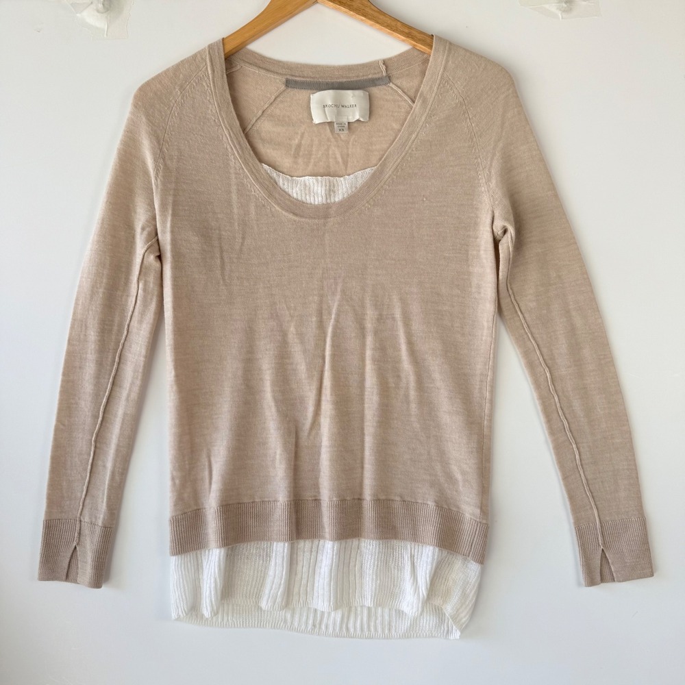 Brochu Walker Soto Layered Sweater Wool Blend Knit Top Tunic $368 XS‎